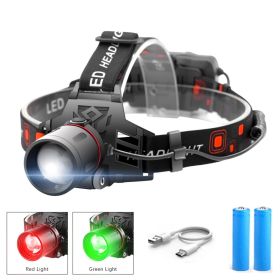 T6 white light green light red light zoom headlight (Option: Green-2battery)