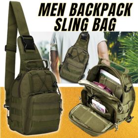 Men Backpack Molle Tactical Sling Chest Pack Shoulder Bag Outdoor Hiking Travel (Option: Green-Nylon)