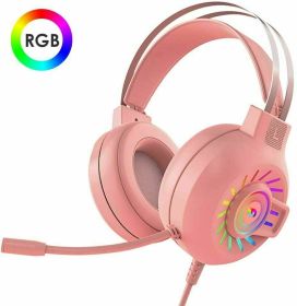 3.5mm Gaming Headset With Mic Headphone For PC Laptop Nintendo PS4 (Color: pink)