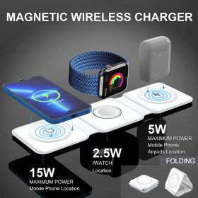 Wireless Charger 3 In 1 Magnetic Foldable Induction Charging Station For IPhone 13 Pro Max 12 11 Samsung AirPods Pro IWatch (Color: White Charger)