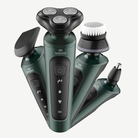 1pc Men's USB Rechargeable Electric Shaver Multiple Accessories Men's Electric Rotary Shaver Washable Electric Razor Shaving (Color: Green Standard Package)