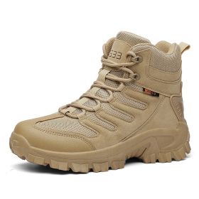 Large Size Combat Boots Men Desert Camping Non-slip Wear-resistant Sport High Top Footwear Outdoor Mountaineering Casual Shoes (Color: Beige)