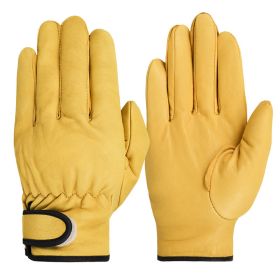 Work gloves sheepskin leather workers work welding safety protection garden sports motorcycle driver wear-resistant gloves (Color: Yellow)