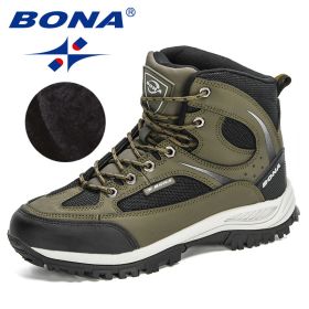 BONA 2022 New Designers Nubuck Shoes Men Outdoor Sports Tactical Male Boots Hiking Mountain Shoes Man Camping Climbing Footwear (Color: Army green black)