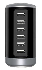 6 Port Fast Charge Tower (Color: Black)